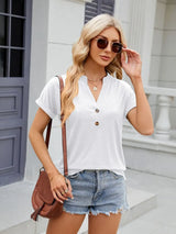 Florira Notched Short Sleeve T-Shirt - Trendsi - Flyclothing LLC