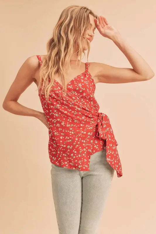 Aemi + Co Ditsy Floral Surplice Adjustable Straps Cami - Trendsi - Flyclothing LLC