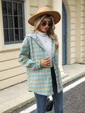 Plaid Button Up Long Sleeve Drawstring Hooded Jacket - Trendsi - Flyclothing LLC
