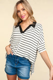 Haptics Full Size Striped Dropped Shoulder Half Sleeve T-Shirt - Trendsi - Flyclothing LLC