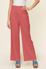 Double Take Full Size Texture Smocked Waist Wide Leg Pants - Trendsi - Flyclothing LLC