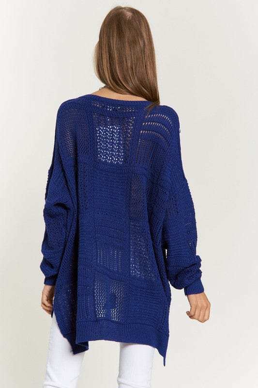Davi & Dani Openwork Side Slit Drop Shoulder Knit Cover Up - Trendsi - Flyclothing LLC