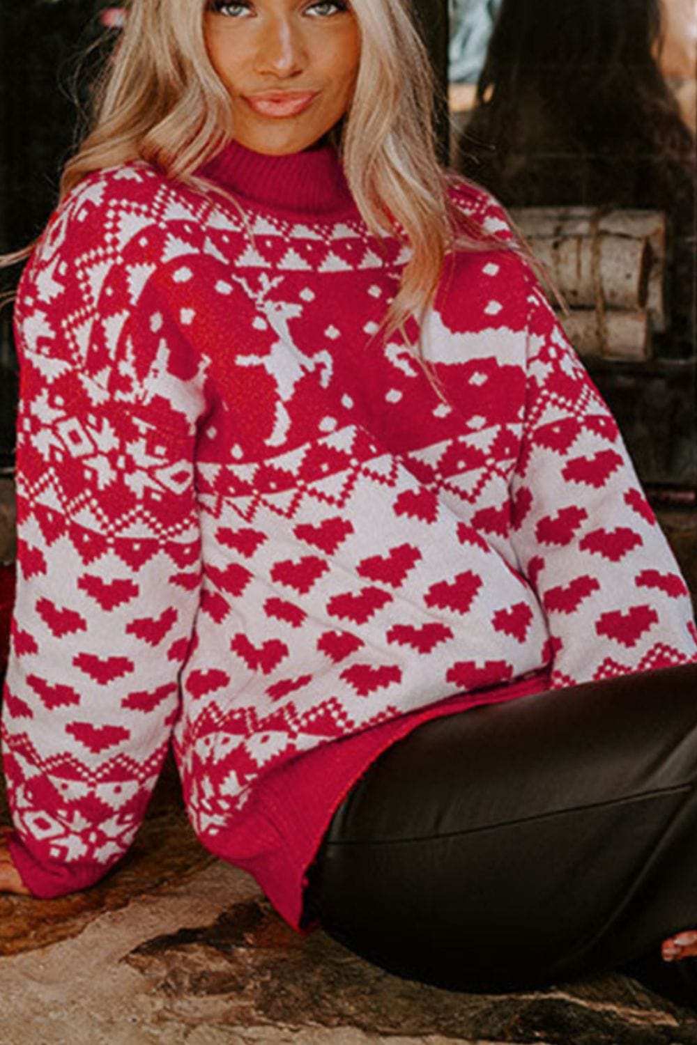 Christmas Element Turtleneck Long Sleeve Sweater - Trendsi - Flyclothing LLC