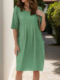 Full Size Round Neck Half Sleeve Dress with Pockets - Trendsi - Flyclothing LLC