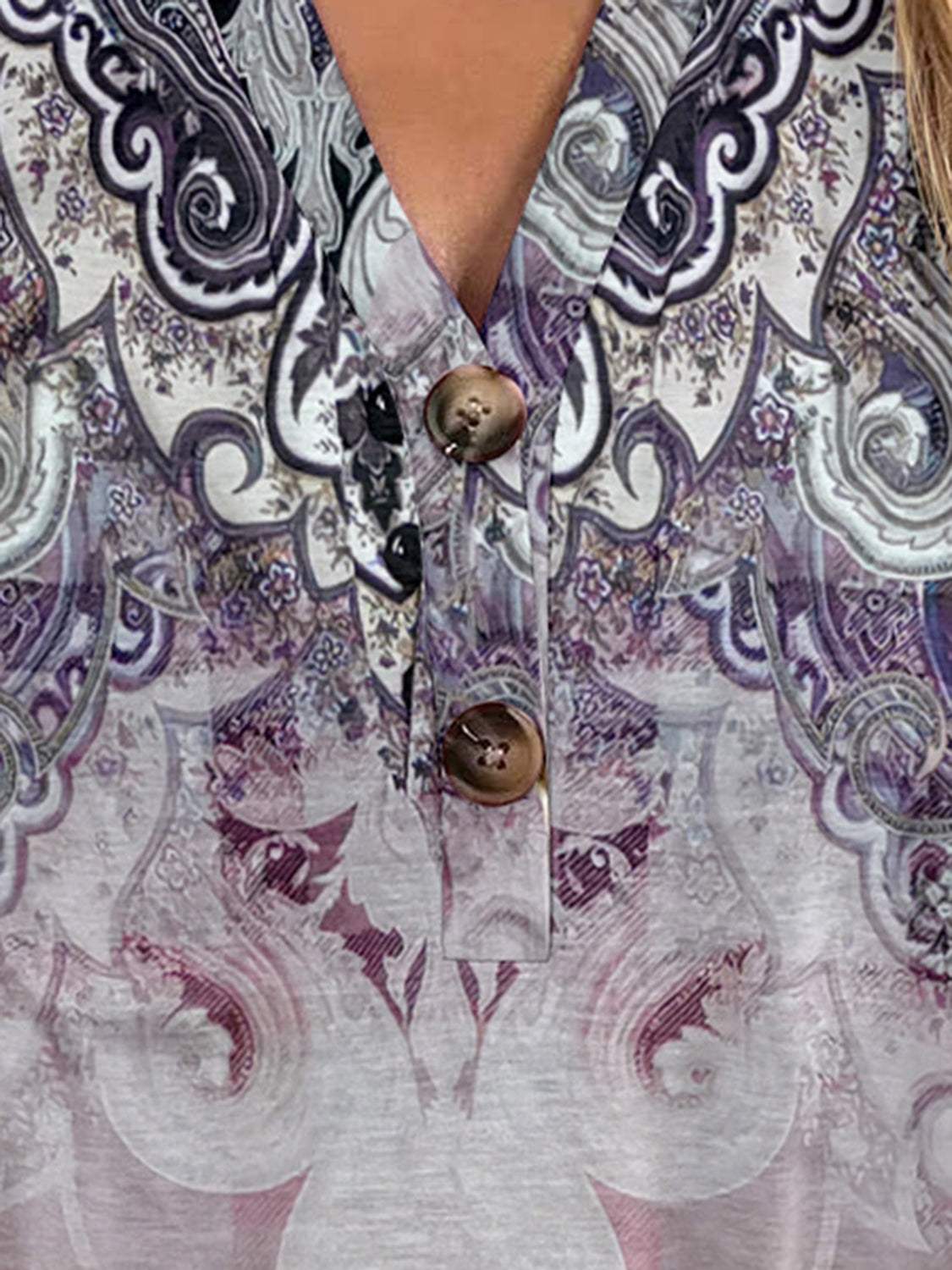 Full Size Printed Notched Short Sleeve Blouse - Trendsi - Flyclothing LLC