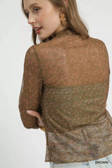 Umgee Nylon Lace Mesh Long Sleeve Top - Trendsi - Flyclothing LLC