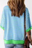 Stripe Oversized Contrast Trim Exposed Seam High Low T Shirt - Trendsi