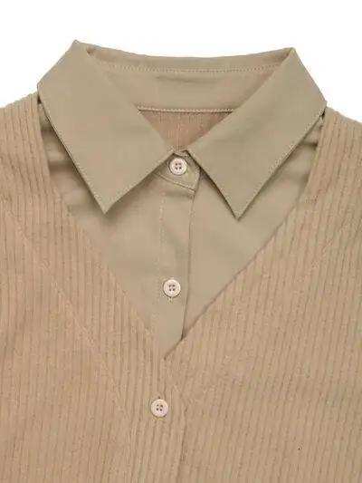 Perfee Fake Two Piece Collared Neck Long Sleeve Midi Dress - Trendsi - Flyclothing LLC