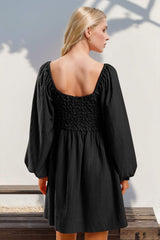 Double Take Texture Smocked Balloon Sleeve Mini Dress - Trendsi - Flyclothing LLC