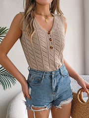 Openwork V-Neck Knit Vest - Trendsi