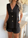 Devine Button Down V-Neck Tank and Shorts Set - Trendsi - Flyclothing LLC