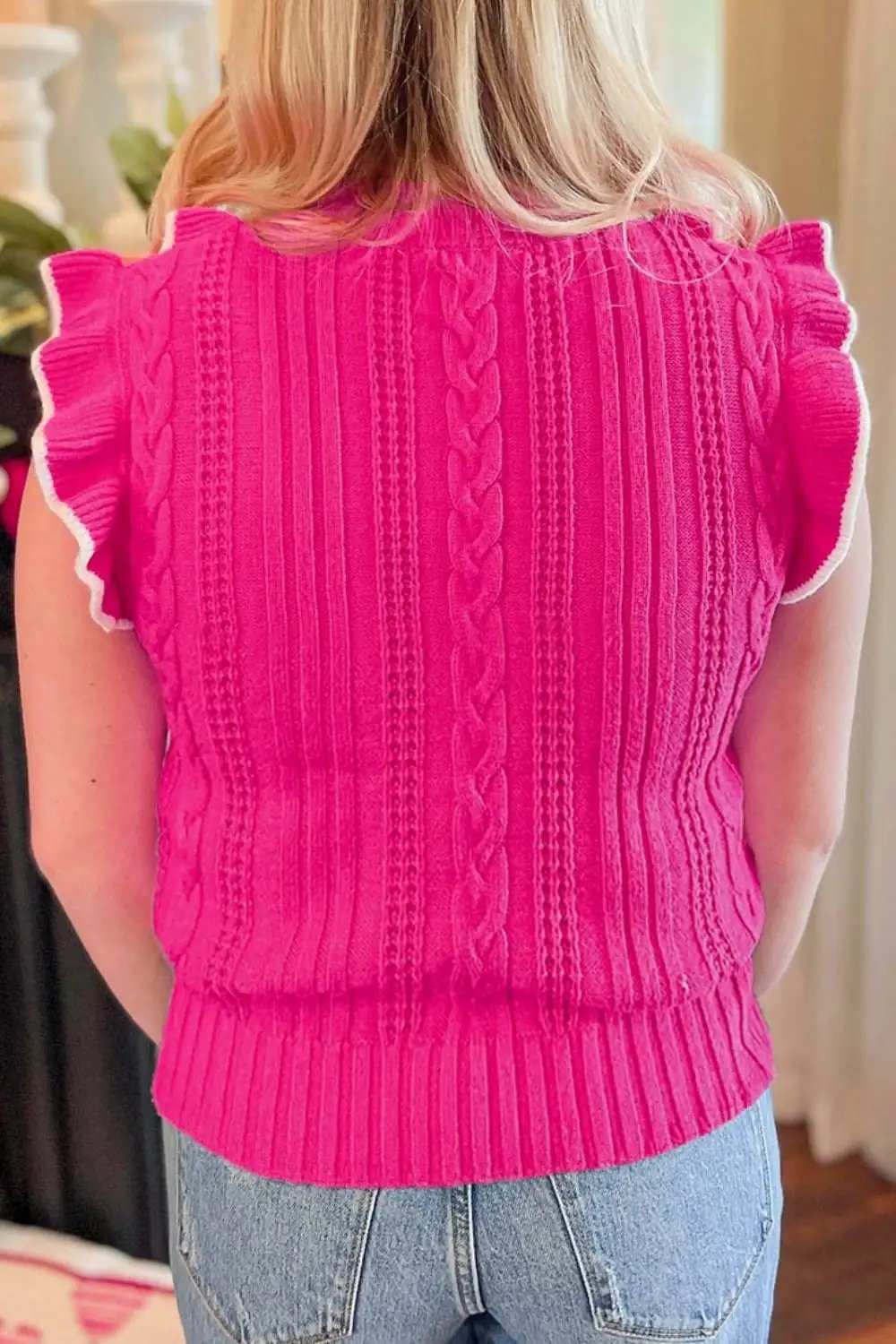 Ruffled Cable-Knit Sweater Vest - Trendsi - Flyclothing LLC