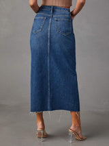 Slit Raw Hem Midi Denim Skirt - Trendsi - Flyclothing LLC