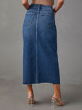 Slit Raw Hem Midi Denim Skirt - Trendsi