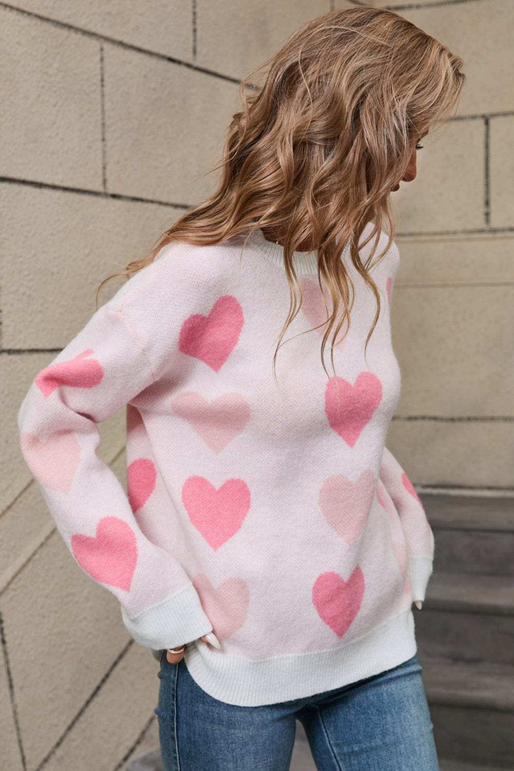Angel Wings Heart Round Neck Long Sleeve Sweater - Trendsi - Flyclothing LLC