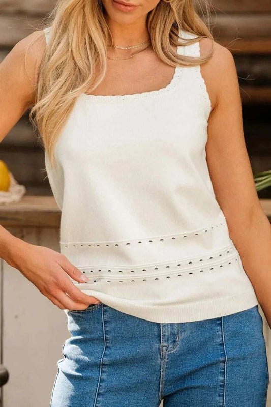 Square Neck Wide Strap Sweater Tank - Trendsi - Flyclothing LLC