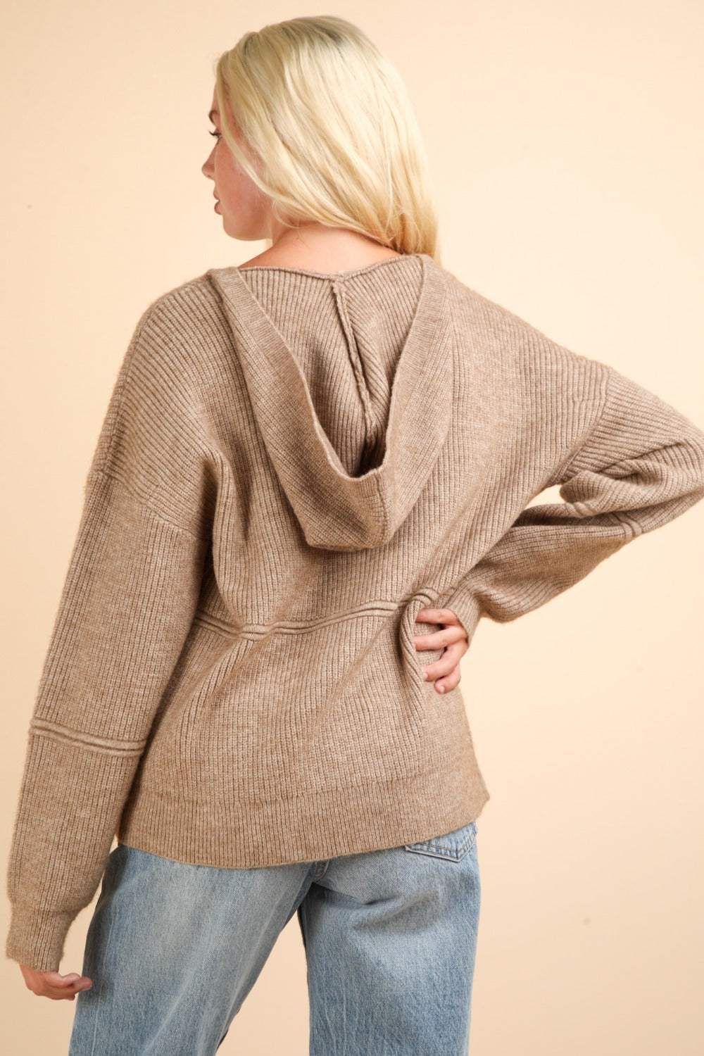 VERY J Seam Detail Drop Shoulder Hooded Sweater - Trendsi - Flyclothing LLC