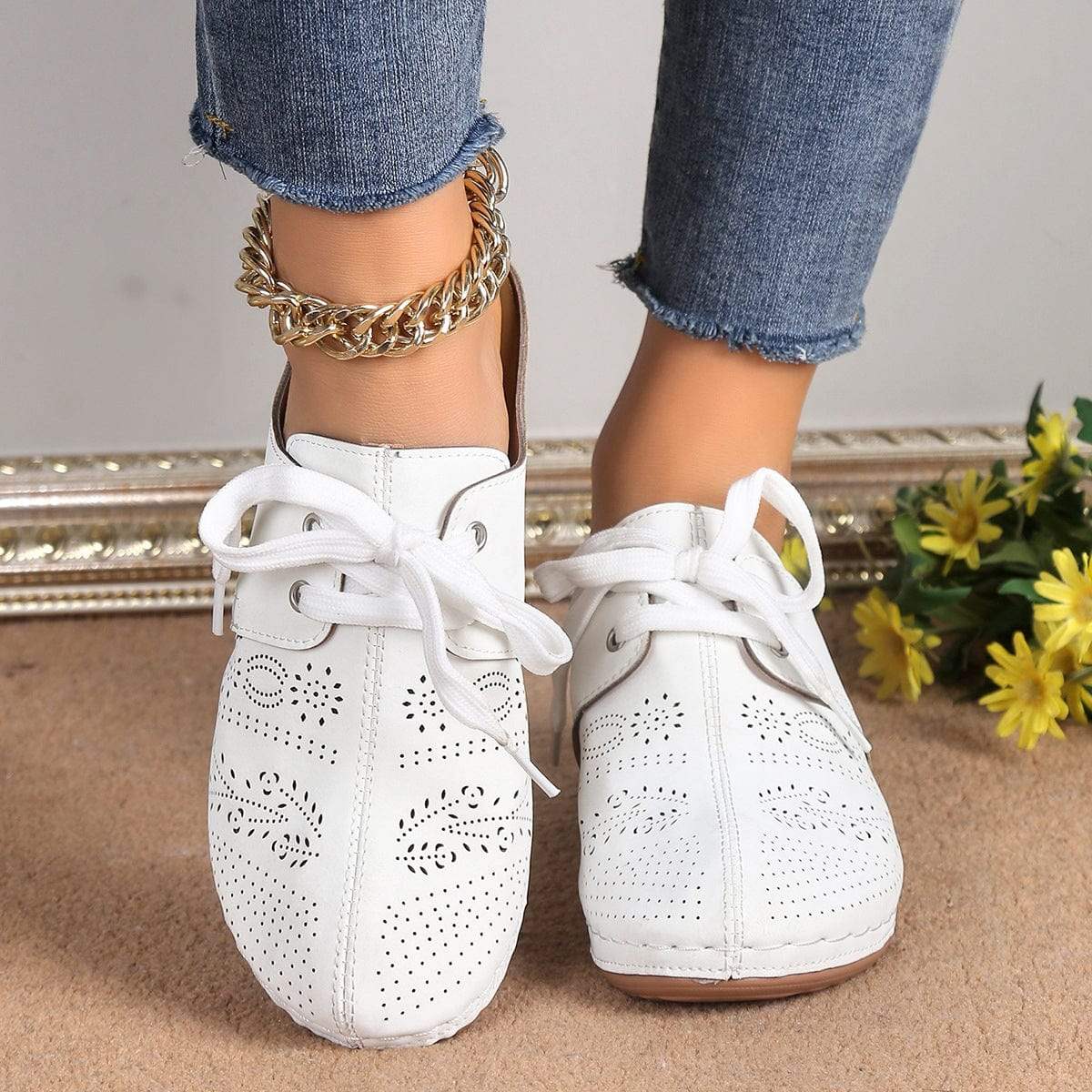 Lace-Up Round Toe Wedge Sandals - Trendsi - Flyclothing LLC