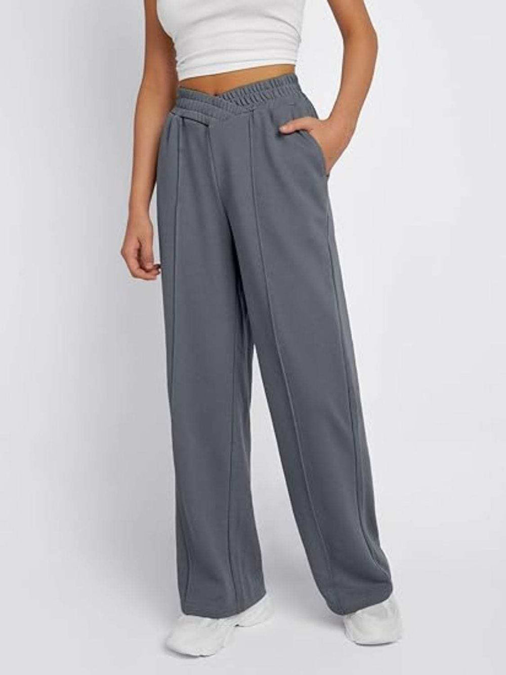 Elastic Waist Wide Leg Pants - Trendsi - Flyclothing LLC