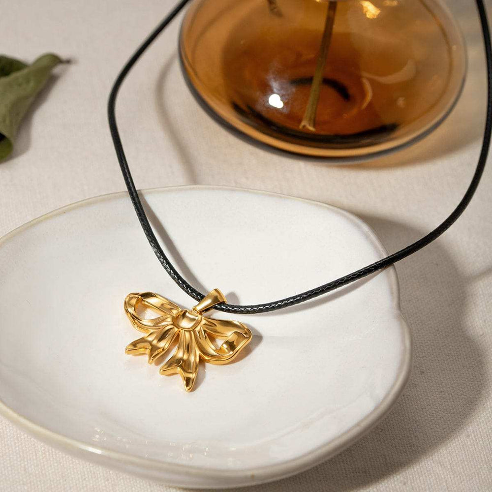 18K Gold-Plated Bow Pendant Necklace - Trendsi - Flyclothing LLC