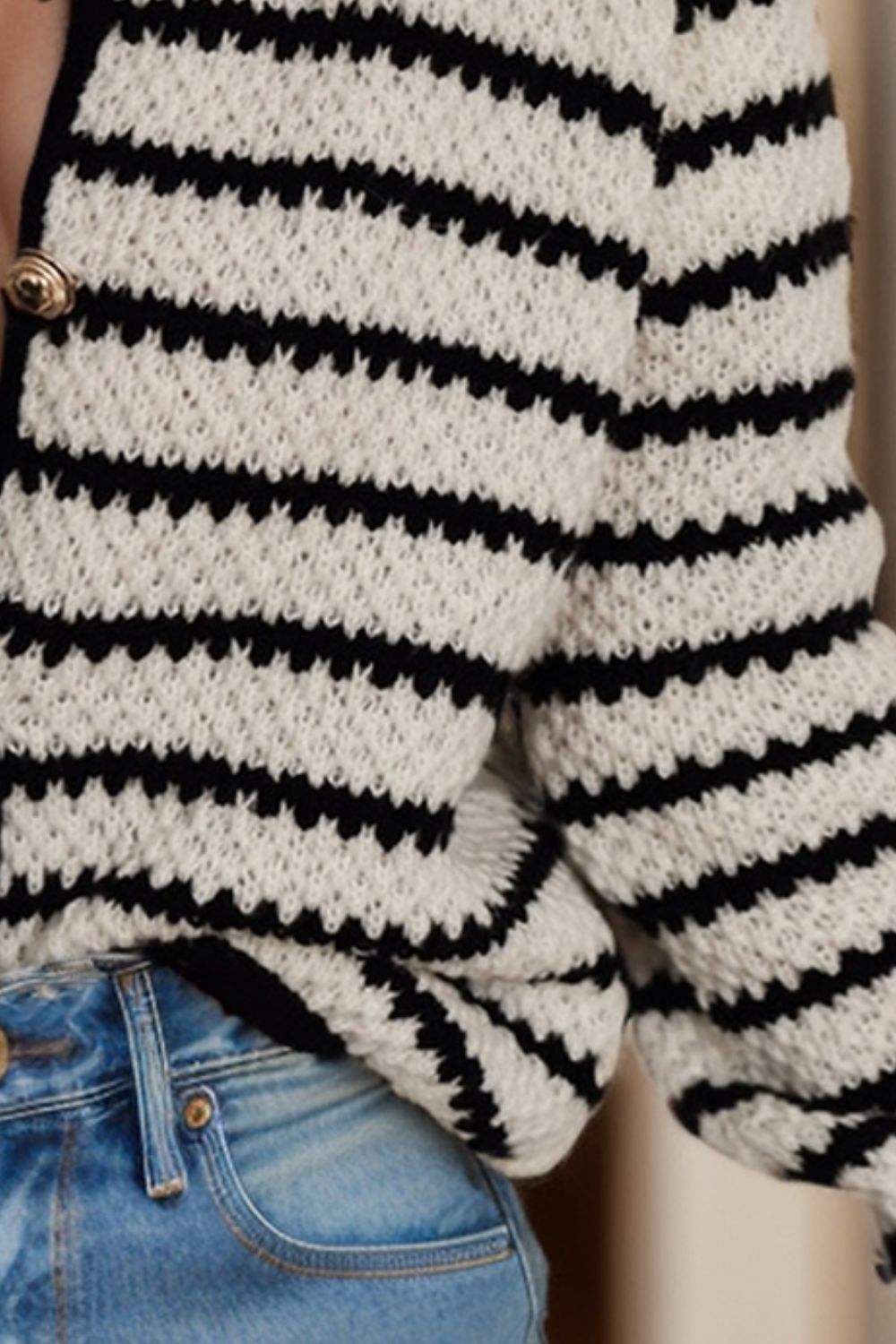 Striped Button Up Long Sleeve Cardigan - Trendsi - Flyclothing LLC