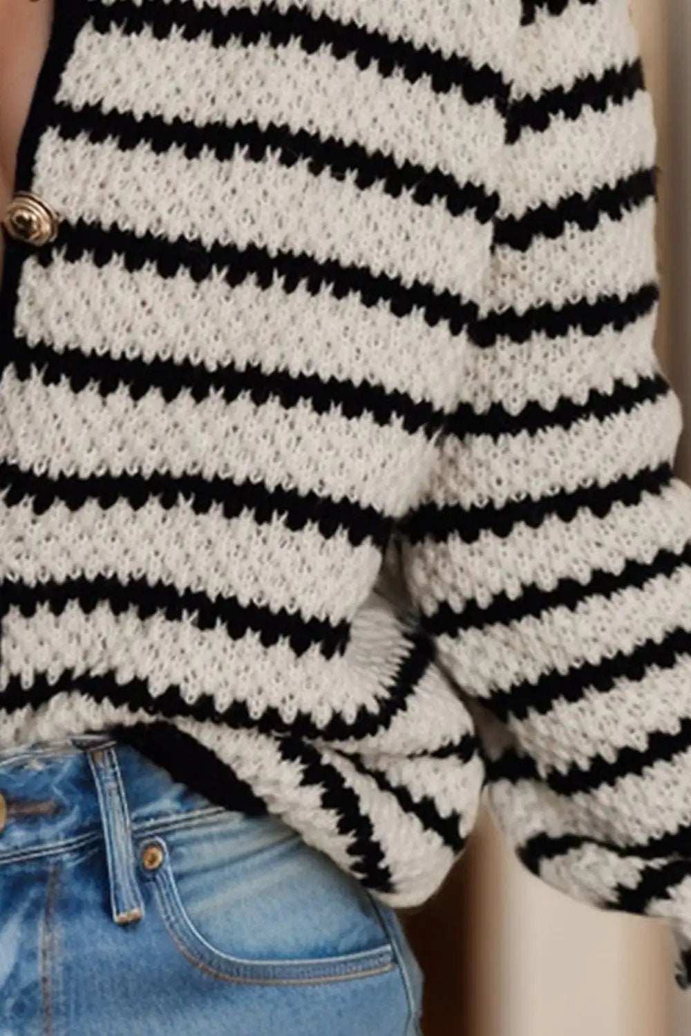 Striped Button Up Long Sleeve Cardigan - Trendsi - Flyclothing LLC