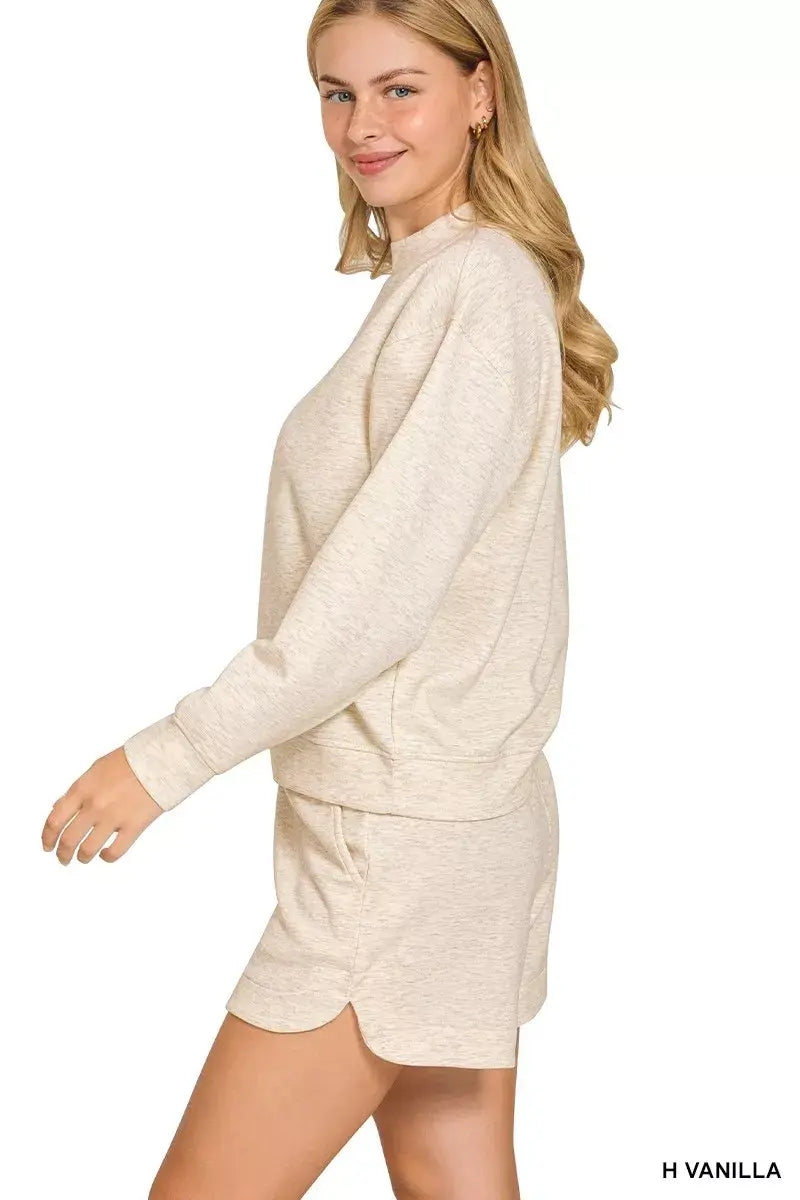 Zenana Scuba Long Sleeve Sweatshirt and Shorts Set - Trendsi - Flyclothing LLC