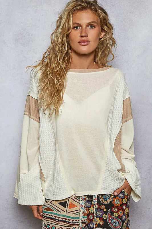 POL Contrast Round Neck Long Sleeve T-Shirt - Trendsi - Flyclothing LLC