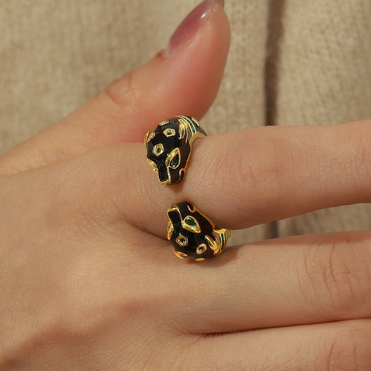 Inlaid Zircon Oil Drip Open Ring - Trendsi