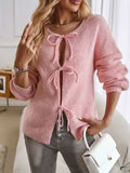 Devine Tied Round Neck Dropped Shoulder Cardigan - Trendsi - Flyclothing LLC