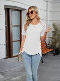 Round Neck Lace Short Sleeve T-Shirt - Trendsi