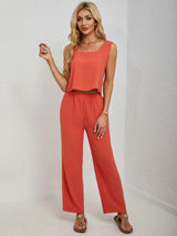 Square Neck Tank and Wide Leg Pants Set - Trendsi - Flyclothing LLC