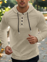 Men's Full Size Drawstring Button Detail Long Sleeve Hoodie Plus Size - Trendsi - Flyclothing LLC