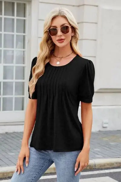 Round Neck Short Sleeve T-Shirt - Trendsi - Flyclothing LLC