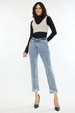 Kancan Raw Hem High Rise Straight Jeans - Trendsi