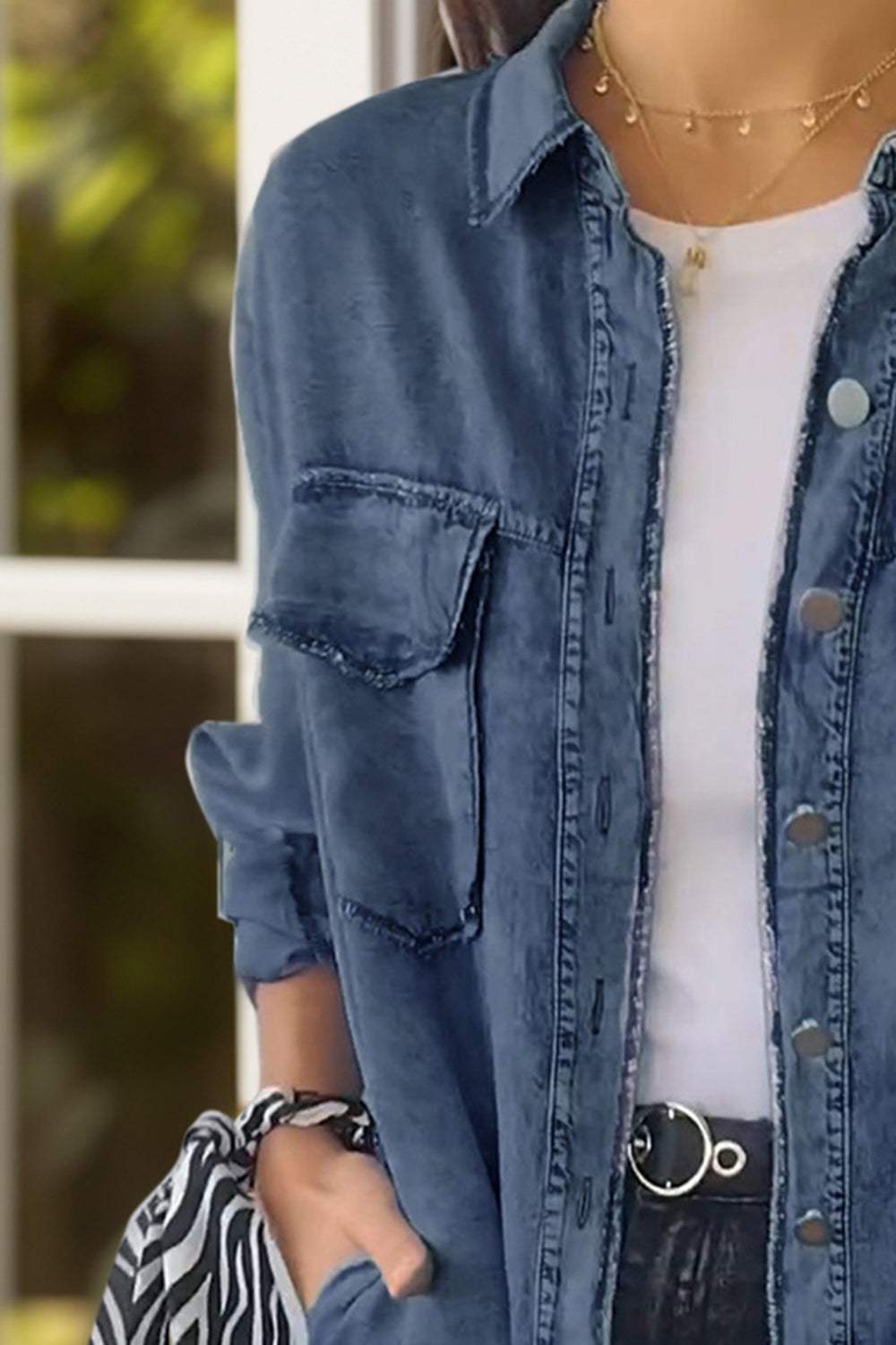 Full Size Pocketed Button Up Long Sleeve Denim Jacket - Trendsi - Flyclothing LLC
