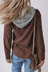 Drawstring Button Up Long Sleeve Hooded Jacket - Trendsi - Flyclothing LLC
