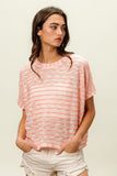 BiBi Braid Striped Short Sleeve Round Neck T-Shirt - Trendsi