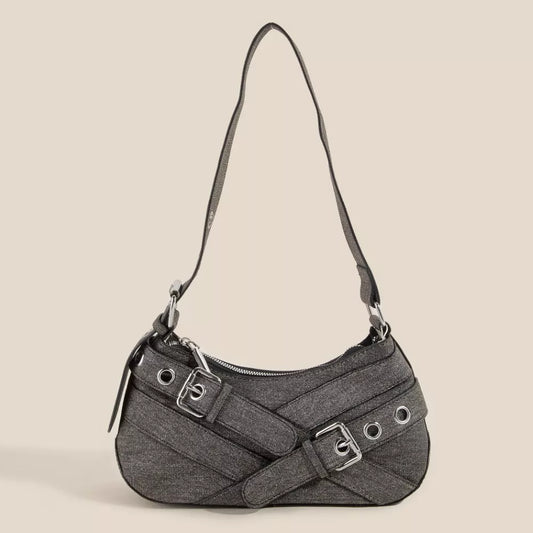 Fame Denim Belt Accent Shoulder Bag - Trendsi - Flyclothing LLC