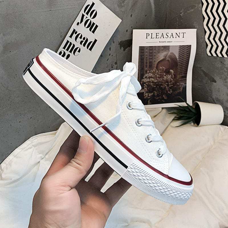 Round Toe Lace-Up Canvas Sneakers - Trendsi - Flyclothing LLC