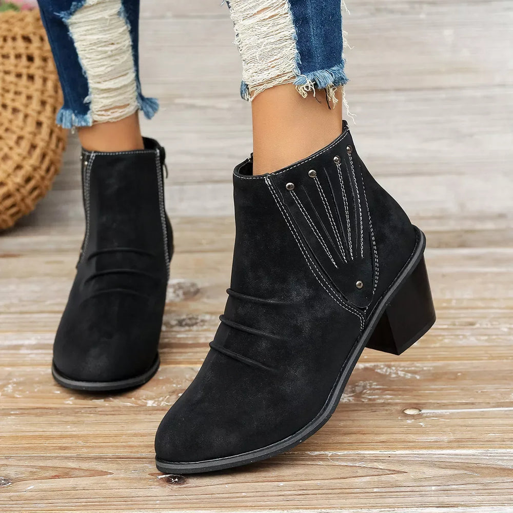 Point Toe Block Heels Boots - Trendsi - Flyclothing LLC