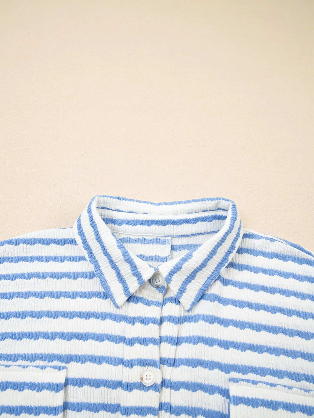 Stripe Half Button Collared Chest Pockets Loose Fit Blouse - Trendsi - Flyclothing LLC