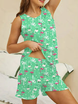 Printed Round Neck Top and Shorts Lounge Set - Trendsi - Flyclothing LLC