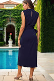 Twisted Slit Cowl Neck Sleeveless Midi Dress Trendsi