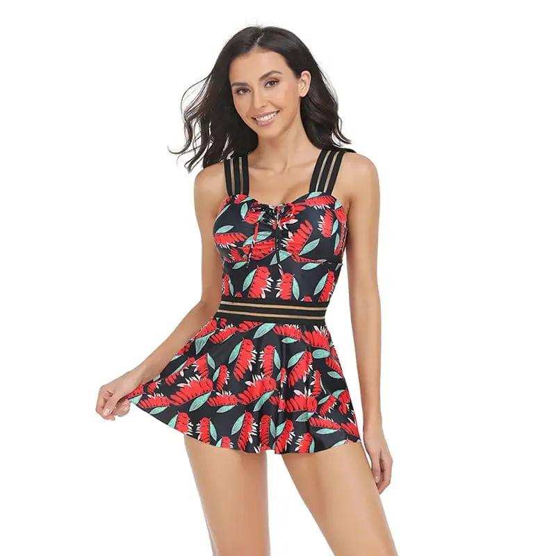 Ruched Printed Sweetheart Neck Two-Piece Swim Set - Trendsi - Flyclothing LLC