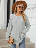 Ribbed Round Neck Long Sleeve T-Shirt - Trendsi - Flyclothing LLC