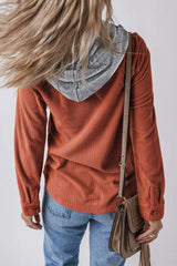 Drawstring Button Up Long Sleeve Hooded Jacket - Trendsi - Flyclothing LLC