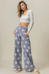 BiBi Flower Printed Side Pocket Wide Pants - Trendsi - Flyclothing LLC