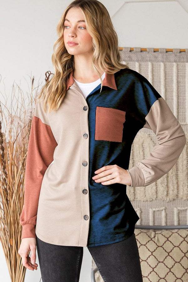 Heimish Full Size Color Block Button Down Shirt - Trendsi - Flyclothing LLC