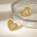 Stainless Steel Cat's Eye Stone Heart Earrings - Trendsi - Flyclothing LLC